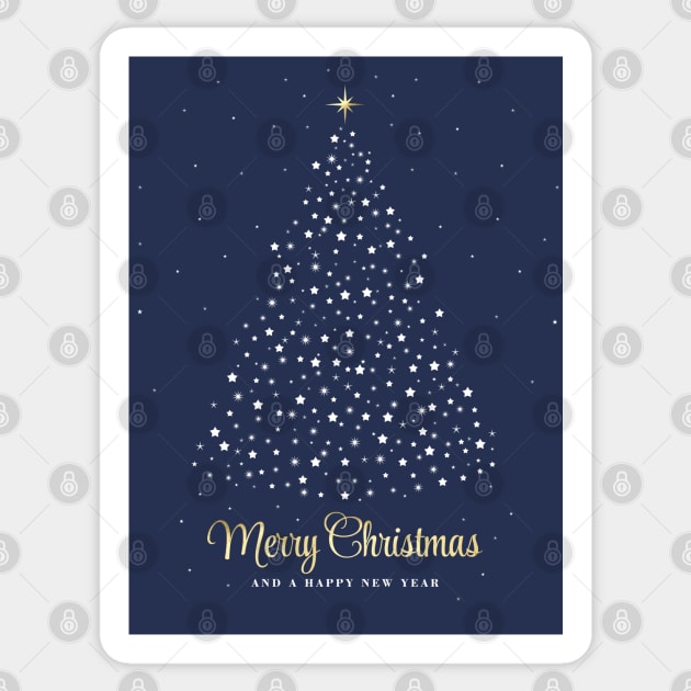 Merry Christmas and a Happy New Year. Minimalistic Christmas tree illustration. High quality Christmas blue white and gold starry illustration in minimalist style. Sticker by ChrisiMM